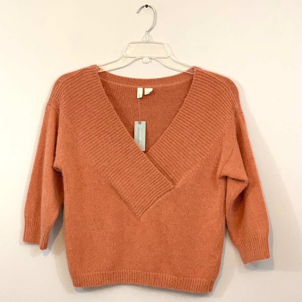 NWT Anthro Moth Pullover V-neck Fuzzy Sweater